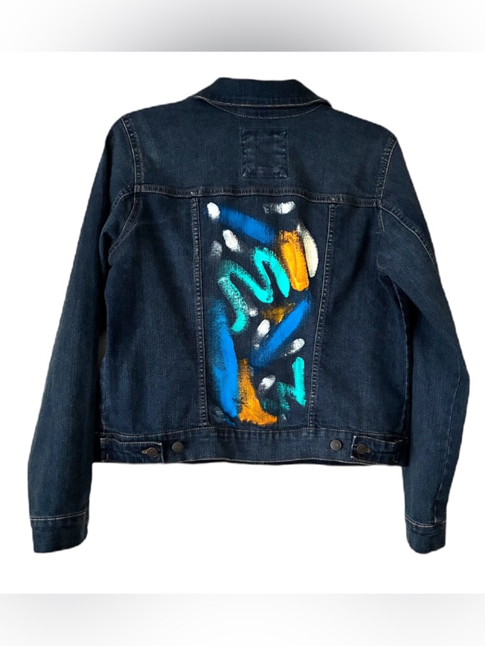 Sonoma Jean Jacket, Hand Painted On Back, Sz. M, Dark Wash, Like New!